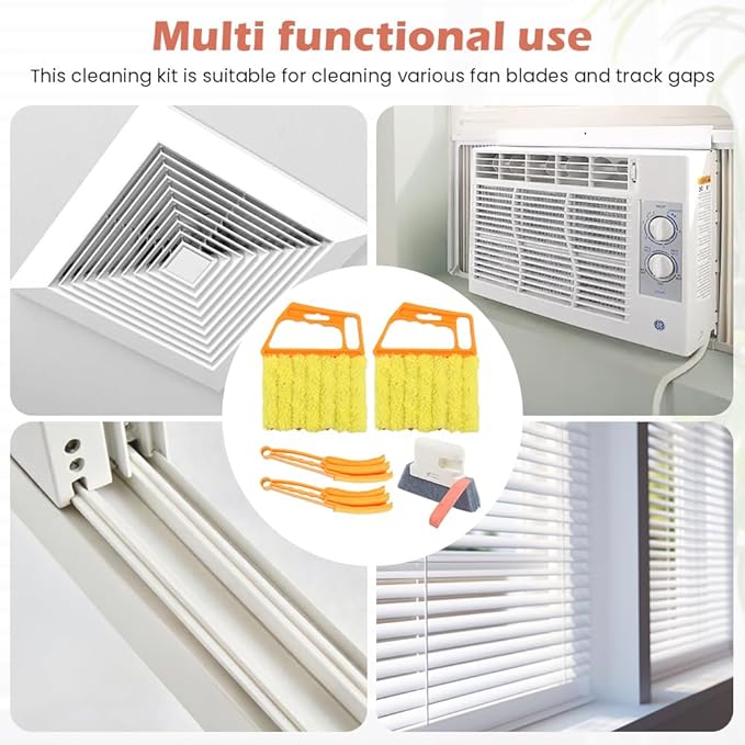 5Pcs Window Blind Cleaning Set, Window Venetian Blind Cleaner Duster Tool, Washable Dust Removal Cleaning Tools for Blinds, Air Conditioners, Track, Fans(Color:Orange)