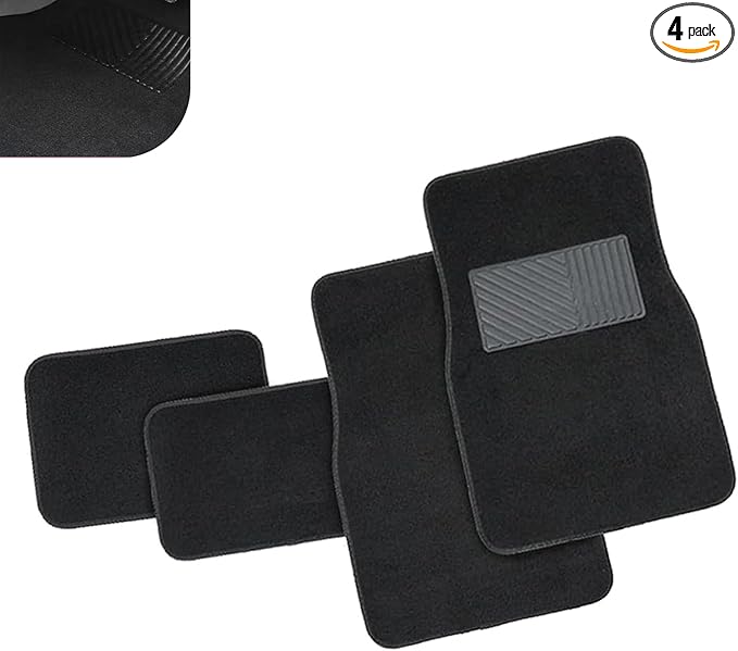 4 PCS Car Carpet Floor Mats, PVC Anti-slip Base Comfortable Carpet, Breathable Flame-retardant Floor Liner for All Weather, Interior Accessory for Cars SUVs Trucks (Black)