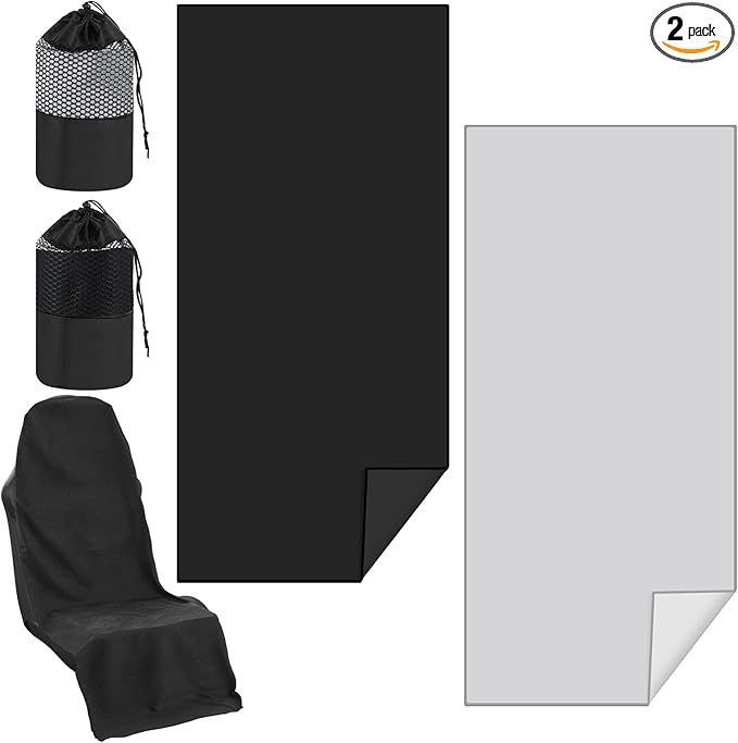 2 Pack Car Seat Towel Covers with Storage Bag 63 x 32 Inch Athletic Running Towel Seat Sweat Washable Non Slip Cover Gift for Car Outdoor Sport Activities (Black,Gray)