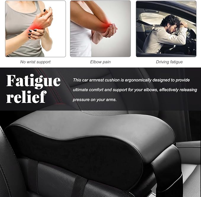 Car Center Console Cover, Soft Memory Foam Auto Arm Rest Pillow with Phone Holder Storage Bag, Waterproof Leather Armrest Seat Box Protector Comfy Cushion Pad for Most Cars (Black)