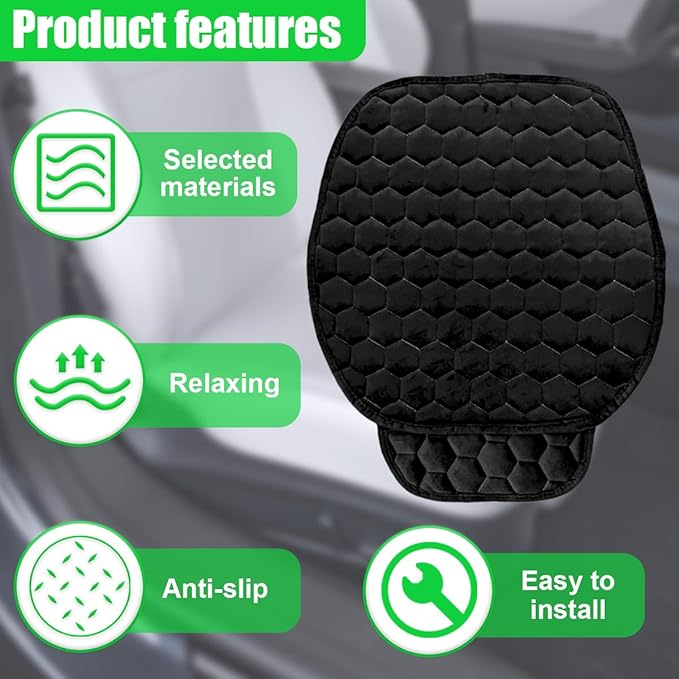 Car Seat Cover, Soft Plush Auto Bottom Seat Covers, Anti Slip Vehicle Front Seat Cushion Protector, Comfortable Car Interior Seats Pad Mat Accessories for Sedan, SUV, Truck (Black)