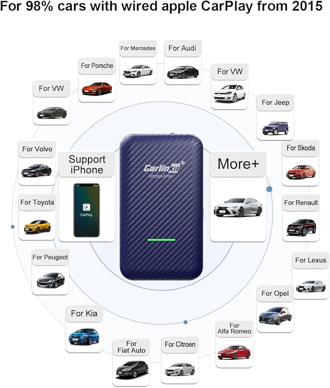 Carlinkit 4.0 Wireless CarPlay & Android Auto Adapter, Plug & Play, 2 in 1 - Fit for Factory Wired CarPlay Cars from 2015 to Now, No Latency, Online Upgrade, Auto-Connect After Set