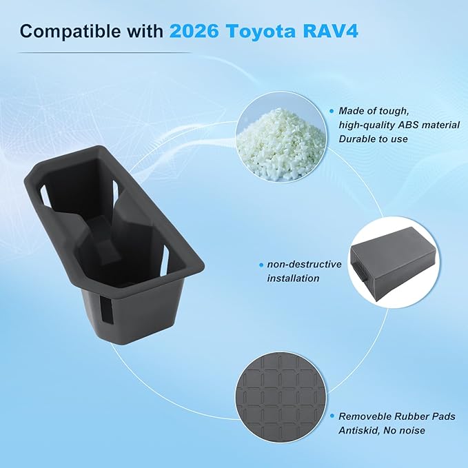 BIXUAN (3PCS 2026 RAV 4 Center Console Organizer Set for 2026 Toyota RAV 4 (6th Gen) Wireless Charging Silicone Mat, Wireless Charger Storage Drawer Box & Console Cup Holder 2026 RAV 4 Accessories