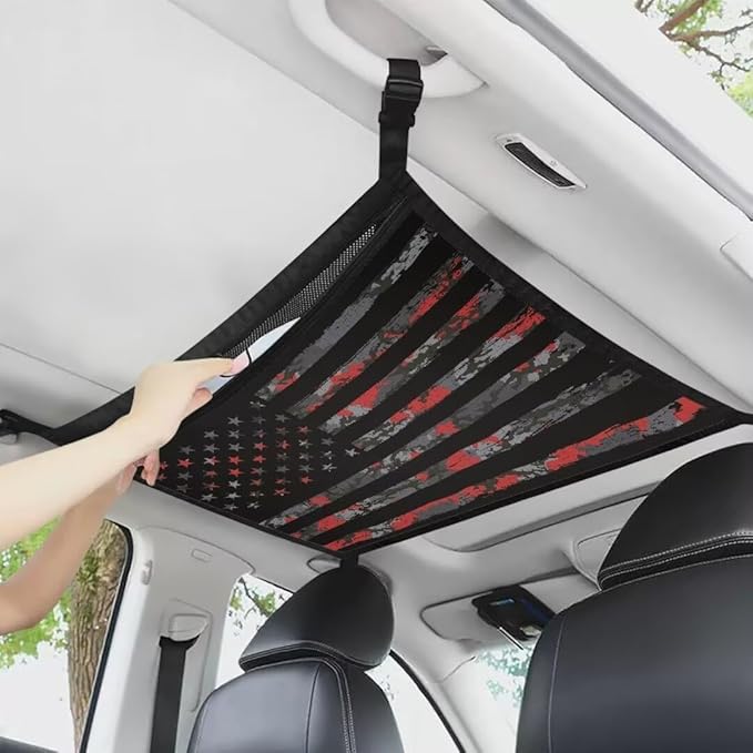 Car Roof Storage Bag Black USA Flag Car Organizer for Car Seat All Car Storage Organizer One-Size-Fits Car Travel Accessories