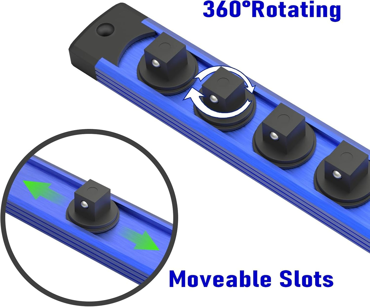 Magnetic Socket Holder Organizer Set, 6-Piece Heavy Duty Aluminum Alloy Socket Holder, 360° Swivel 1/2, 3/8, 1/4-Inch Socket Trays Socket Organizer Holds 80-Piece Standard Size Sockets
