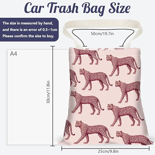 Leopard Print Car Trash Bag Hanging Garbage Bag with Snap Buttons Car-Back Seat Trash Storage Portable Dustbin for Car Interior Accessories Travel Camping