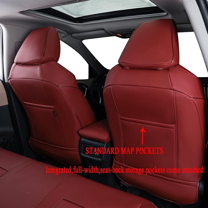 EKR Rav4 Seat Covers Custom Fit for Toyota Rav4 2021-2024 Prime SE,XSE & 2019-2025 Hybrid/PHEV SE,XSE, Leather Car Seat Cover Full Set for SUV,Faux Leather(Burgundy)