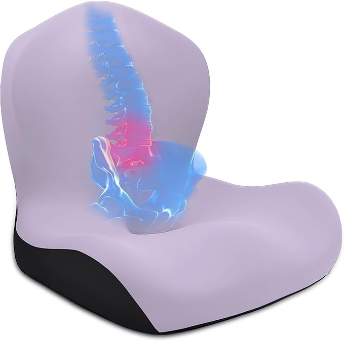 Seat Cushion for Office Chair and Car, L-Shaped Ergonomic Car Seat Cushions, Memory Foam Chair Cushion, Lumbar Support Pillow for Wheelchair, Car, Home, Office, Purple