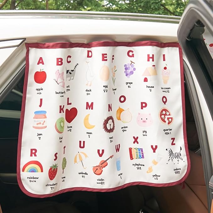 Magnetic Car Sun Shade Curtain for Side Window – Sun Blocker and UV Protector for Baby, Kids, and Pets – Universal Fit with Built-in Magnets for Steel-Framed Door (Magnet-New Alphabet)