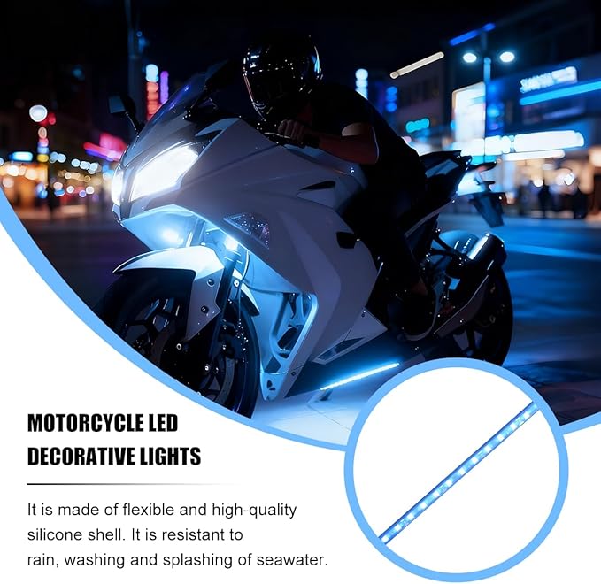 Motorcycle RGB LED Light Kit, 6PCS DC 12V Waterproof Motorbike Underglow Strip Lights Kit, Golf Cart Exterior Ground Effect Atmosphere Lamp, Universal for SUV RV Truck (Ice Blue)