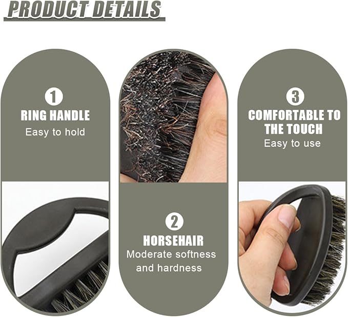 Soft Horsehair Bristle Leather Cleaning Brush for Car Interior, Comfortable Grip Car Wash Brush to Clean Upholstery Furniture Boots, Felt Hat Scrub Brushes Auto Detailing Cleaner Tool (2PCS)