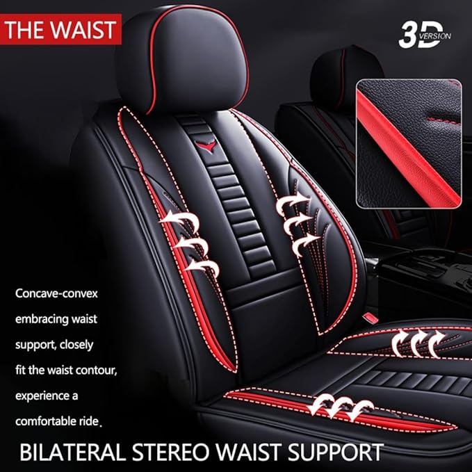 for Toyota CHR Seat Covers 2018-2026, Full Coverage Customized Car Seat Covers, Premium Leather Waterproof Stain-Resistant Easy to Install (Standard 5 Seats, Black&Red)