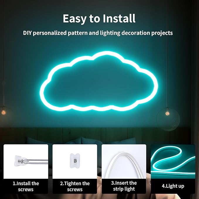 iNextStation 12V Ice Blue LED Strip Lights 16.4FT, Flexible Silicone Neon Rope Light with Power Adapter, Waterproof, Cuttable, Dimmable & Linkable, LED Lights Strip for Bedroom, Kitchen(with Plug)