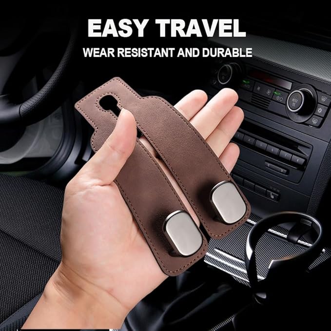 2026 New 2 in 1 Car Seat Back Storage Hook, Car Backseat Organizer Accessories, Premium Leather Headrest Hook for Auto Hooks Organizer for Handbag Purse Coat Bags (1, Black)
