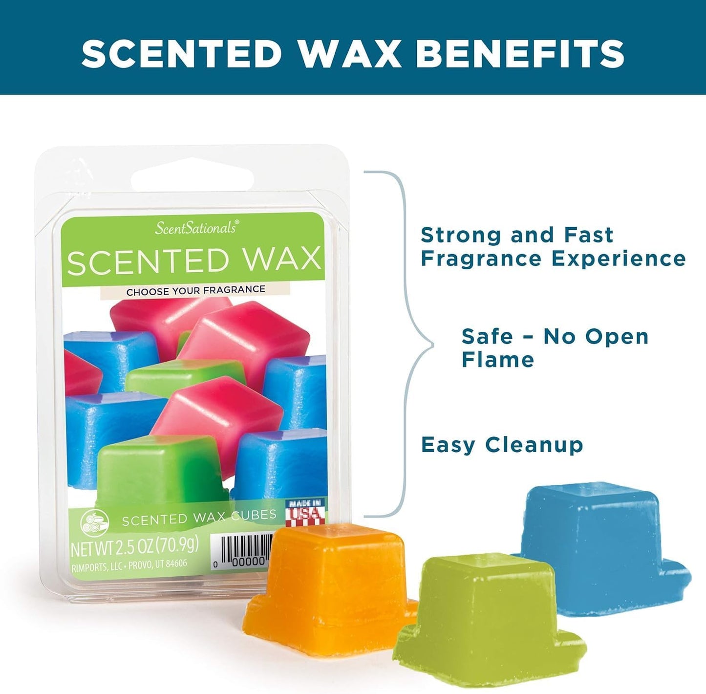 Scentsationals Wax Melts, Wax Cubes Strong Scent - Caribbean Clouds - Long Lasting Scented Wax Melts for Warmer, 10oz (24-Cubes)