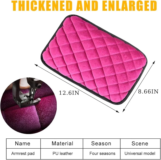 Car Center Console Cushion Pad, Comfortable Vehicle Armrest Seat Box Cover Protector, Soft Automotive Interior Decorative Arm Rest Mat Accessories, Universal for SUV RV Truck (Rose Red)