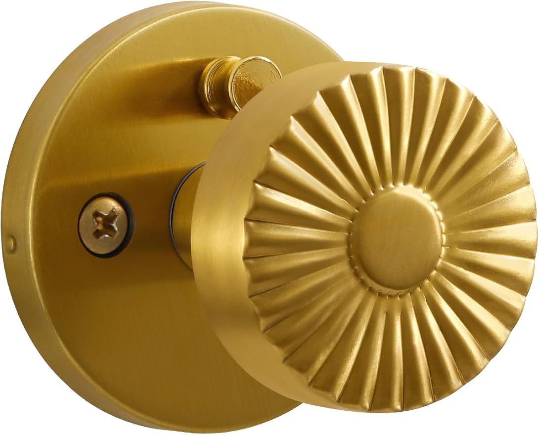 Privacy Door Knob Gold Door Knob, Bedroom Bathroom Vintage Bright Gold Door Handle Interior Brushed Gold DoorKnob, Stainless Steel Knob, 1 Pack
