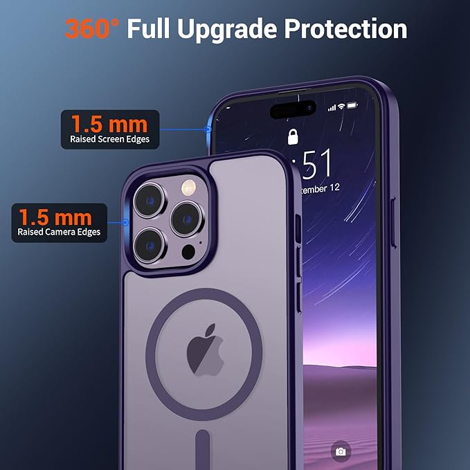 SUPFINE Magnetic for iPhone 14 Pro Max Case (Compatible with MagSafe) (Military Grade Drop Protection) Slim Translucent Matte Shockproof with Anti-Fingerprint Phone Case,Dark Purple