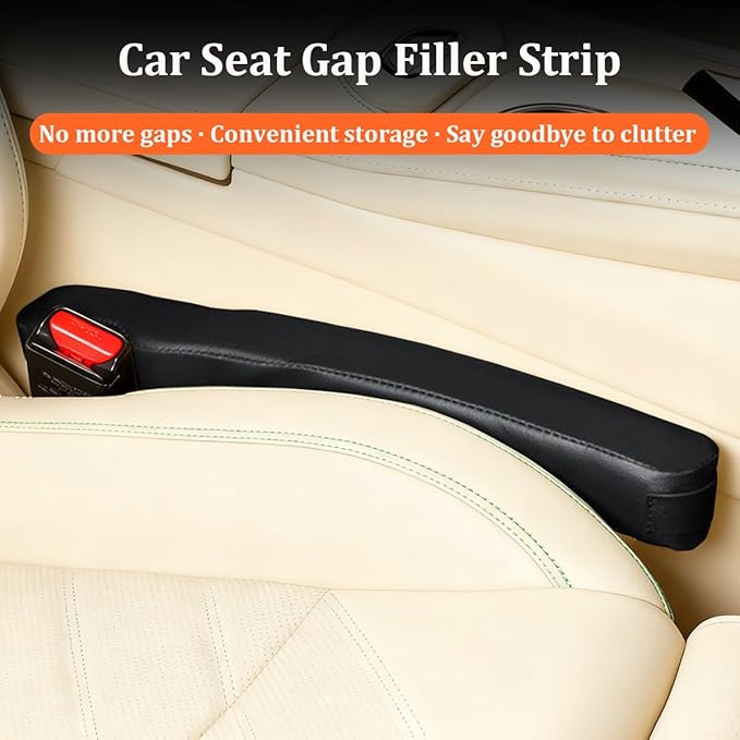 2PCS Car Seat Gap Filler, Microfiber Leather Vehicle Seat Crevice Plug Blocker to Stop Things from Dropping, No-Drop Automotive Gap Guard Stopper, Universal for Vehicles (Black)