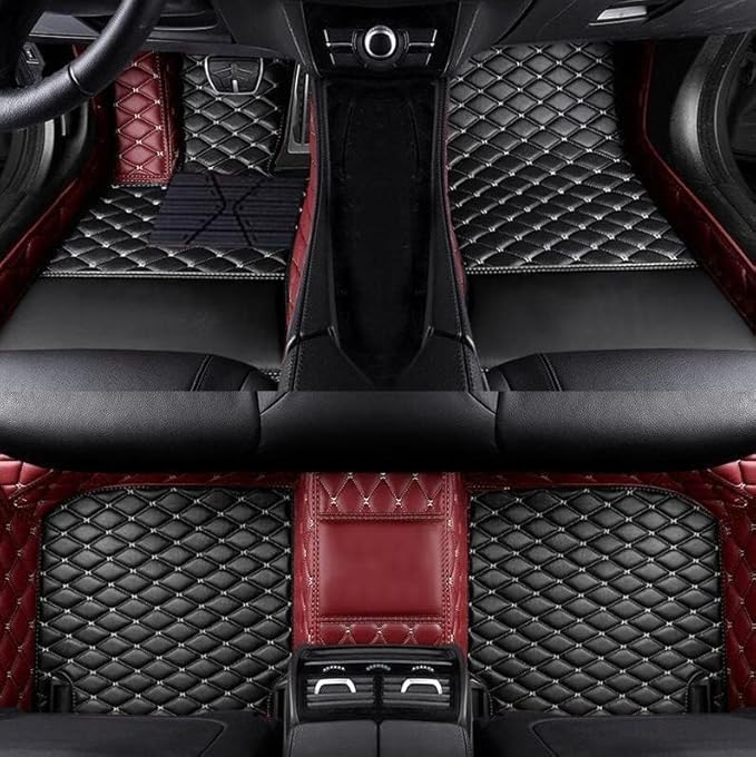 Yaruicar Custom Personalized Floor Mats for Cars Luxury Full Coverage All Car Floor Mats Anti-Slip Leather Car Mat Set Trucks & SUVs Trucks Automotive Floor Mats Liners (Wine Red Black Beige)