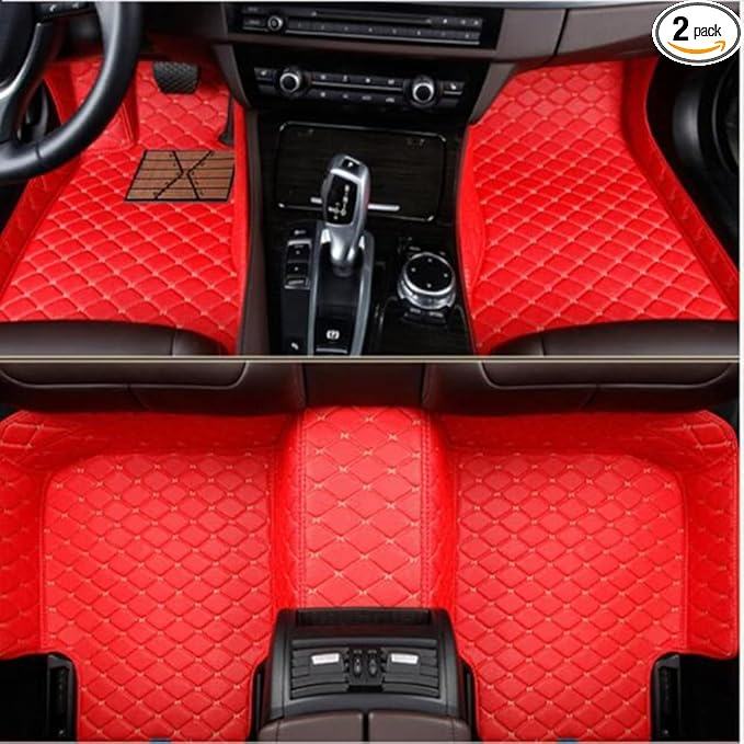 Custom Making Car Floor Mats Compatible with Audi BMW Mercedes-Benz Toyota Lexus Honda Infiniti Nissan Hyundai Kia All Models 2005-2026 (Red Beige)