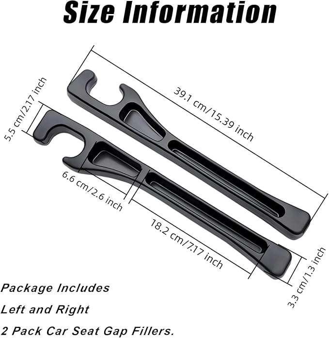 2 Pack Black Car Seat Gap Filler Organizer, Universal Car Seat Gap Plug with Seatbelt Slot, Anti-Drop Organizer for Keys Phones Storage for Auto Truck SUV