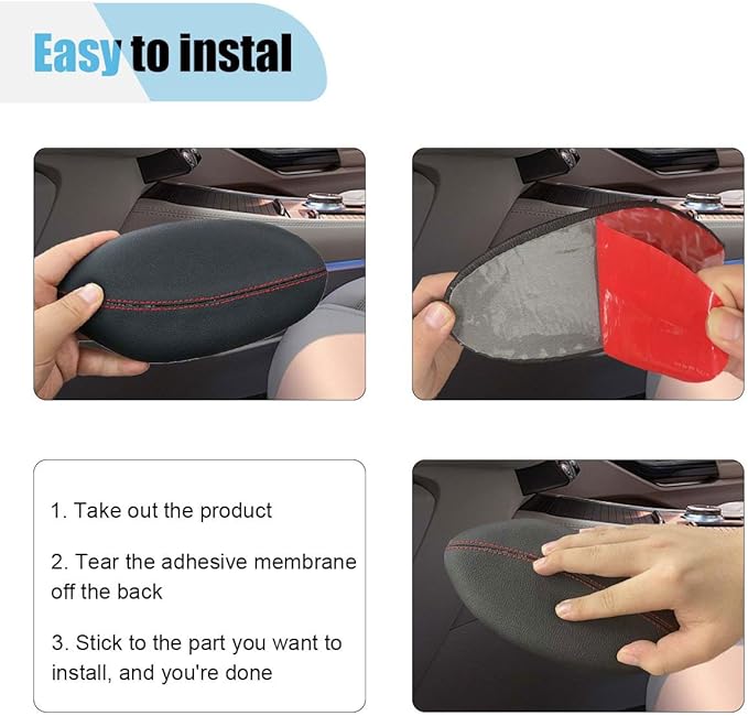 Car Knee Cushion, Car Center Console Leg Elbow Pad, Comfortable Soft Leather Thigh Support Rest Pad, Universal Auto Door Armrest Pad for Most Vehicles (Left Red)