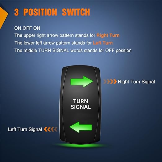 Nilight Turn Signal Switch with Flasher Relay Kit 4PIN ON Off ON Rocker Switches w/Green LED Laser Etched SPDT 12V 20A 24V 10A Jumper Wires for ATV UTV Tractor Motorcycle