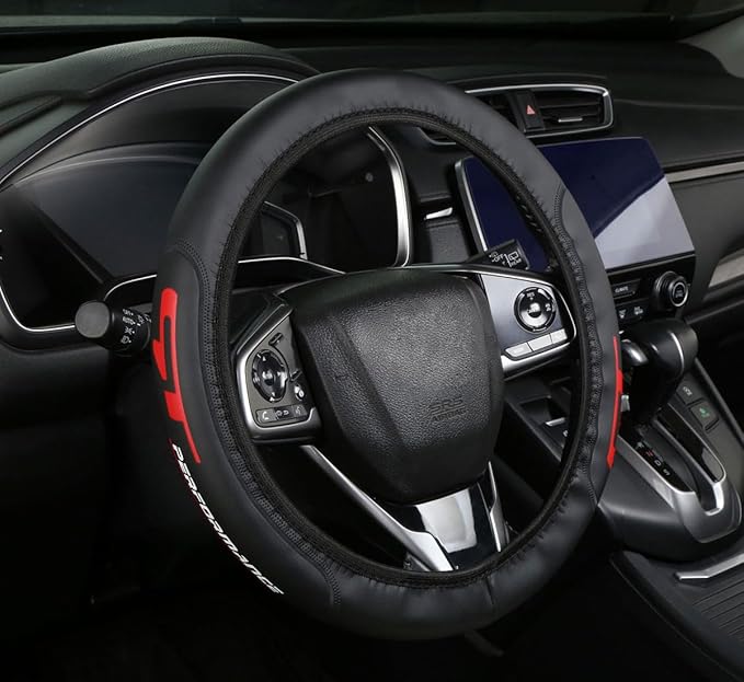 Black Leather Steering Wheel Cover,Elastic Breathable Design,Universal 14-15 Inch Compatible with K5 K3 Forte Stinger Cerato Soul GT Car Accessories