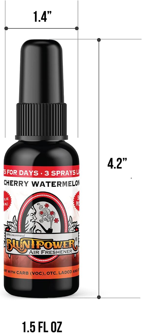 BluntPower Cherry Watermelon Concentrated Air Freshener for Room and Car - Oil-Based Diffuser Spray Bottle - Long-Lasting Bathroom, Car Freshener & Odor Eliminator (1 Pack)