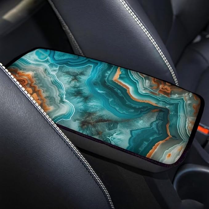 Coldinair Teal Marble Print Universal Car Center Console Pad Soft Armrest Protector Cover Fit for Most Vehicle,SUV,Truck,Car Interior Accessories Decor