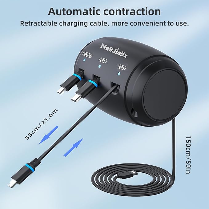 MAGJIEYX for Retractable Car Charging Station Box, 3 in 1 Headrest Fast Power Charging Dock Cord USB Type C Fits iPhone 17/16/15/14/iPad/Android/Samsung|Uber Lyft Backseat Passengers Share Rid