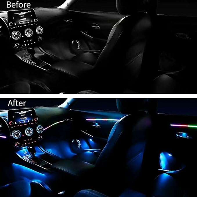 Interior Car Strip Lights Dreamcolor Acrylic Car Decorative Lights with Smart APP Control Multicolor Internal Lighting Kit Music&DIY Function Ambient Fiber Optic Strip LEDs (Muticolor 18 in 1)