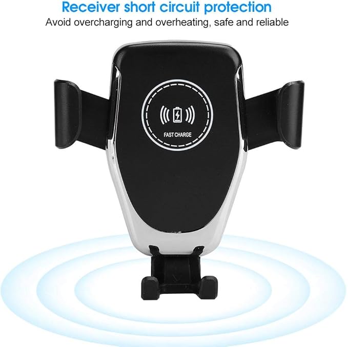 Car Mount Charger, 10W 360 Degrees Rotation Fast Charging Car Charger Bracket Mobile Phone Charger Silver for S10, S10, Note 10, 10, Mate 30, Mate 30 Pro Black