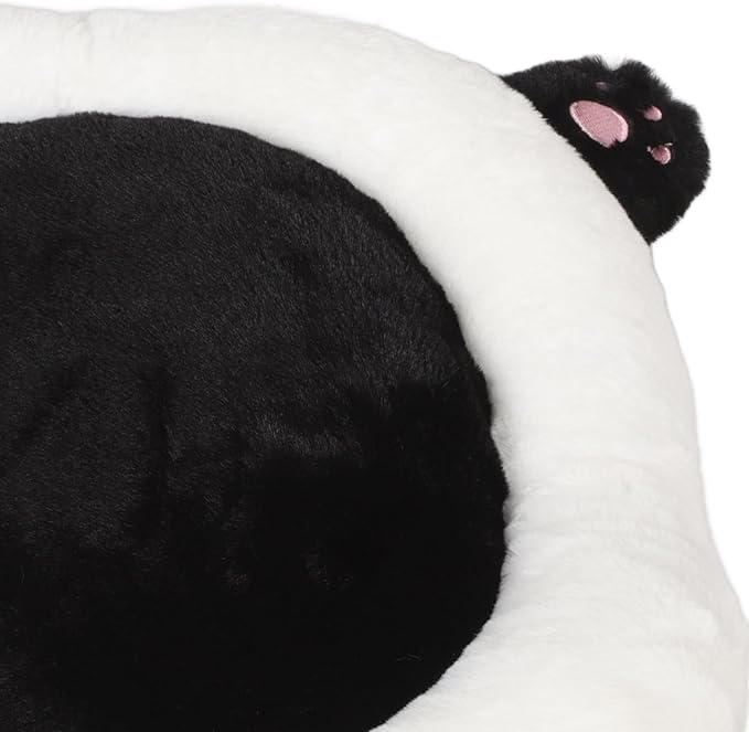 Cute Panda Car Seat Cushion with Lumbar Support, Rabbit Fur Round Pad, Black Auto Seat Pillow for Adults, Comfortable Cushion for Extended Trips and Travel
