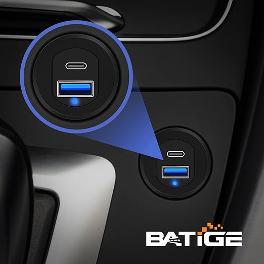 BATIGE Type C 3.0 USB 3.0 Alloy Shell Car Mount Flush USB Port Cable Male to Female, Car Truck Boat Motorcycle Dashboard Panel Extension Cable LED Indicator - 3ft