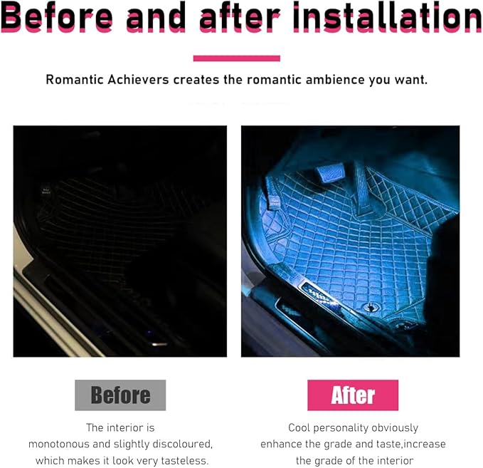 Car LED Strip Light, 24 LEDs RGB Neon Interior Atmosphere Lights, 12V Under Dash Ambient Night Light, Cigarette Lighter Auto Interior Decorative Lamp, Car Accessories (Ice Blue)