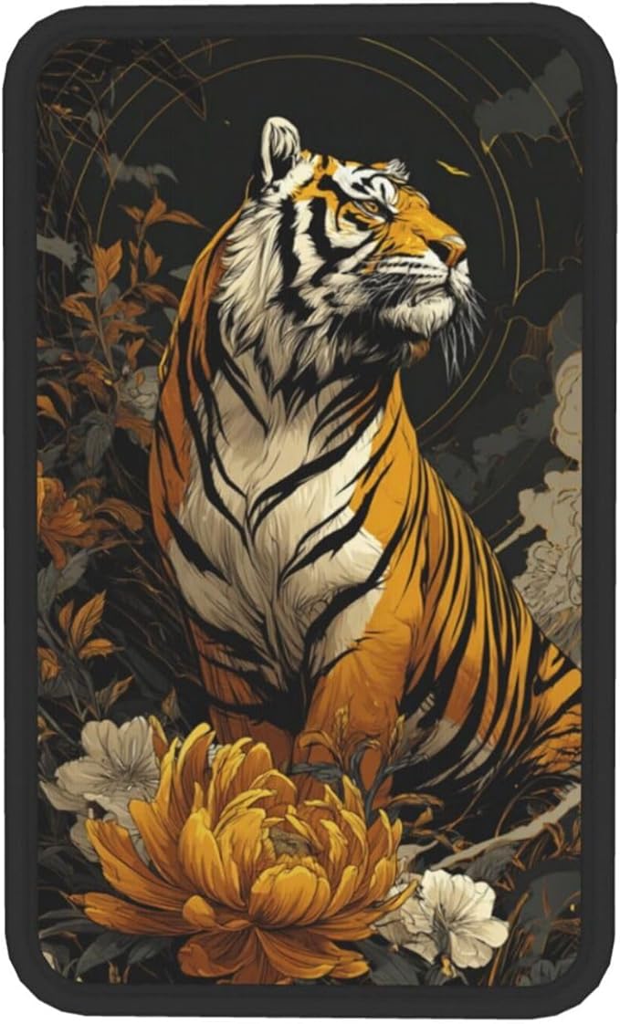 Universal Car Center Console Cushion Pad, Golden Flower Tiger Soft Waterproof Car Center Console Cover Auto Armrest Seat Box Cover Protector for Most Vehicle SUV Truck Car