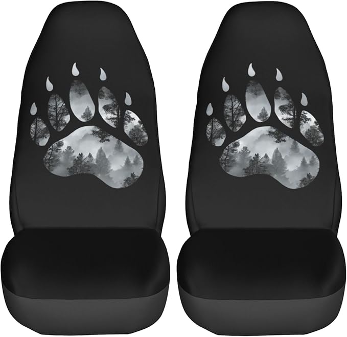Delerain Car Seat Covers Set 2Pcs, Bear Paw Universal Front Car Seats Vehicle Enterior Protector Suitable Fits Most Car Auto SUV Sedan Truck