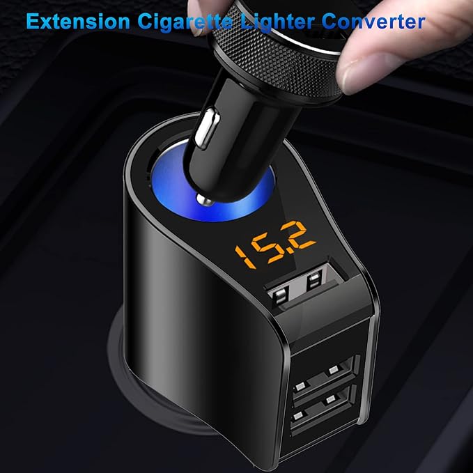 LIHAN Multi USB Cigarette Lighter Adapter, Car Charger Socket Splitter with 3 USB Ports, 12V/24V Outlet Plug Voltage Meter,Compatible for iPhone,iPad, Samsung Galaxy, LG, Google