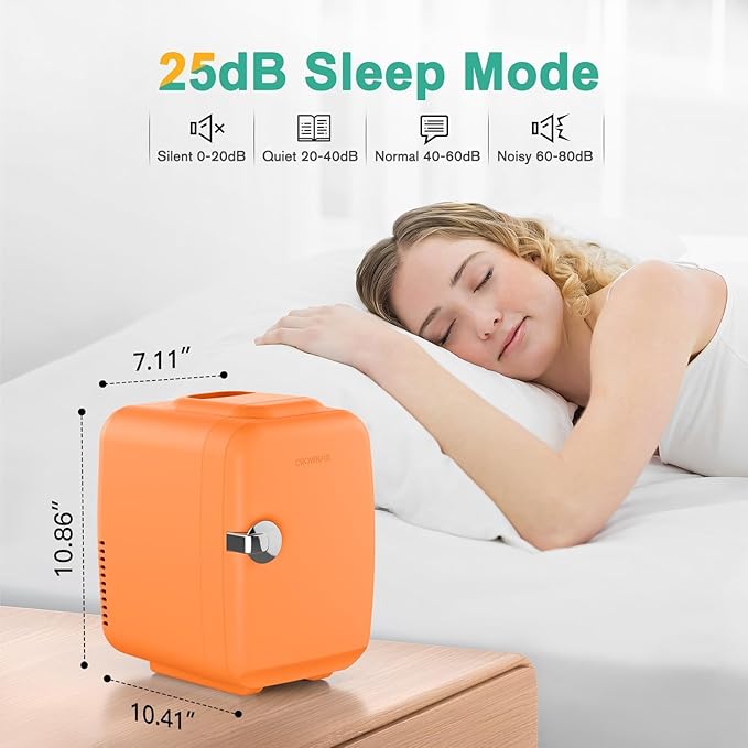 CROWNFUL Mini Fridge, 4 Liter/6 Can Portable Cooler and Warmer Personal Refrigerator for Skin Care, Cosmetics, Beverage, Food,Great for Bedroom, Office, Car, Dorm(Orange)