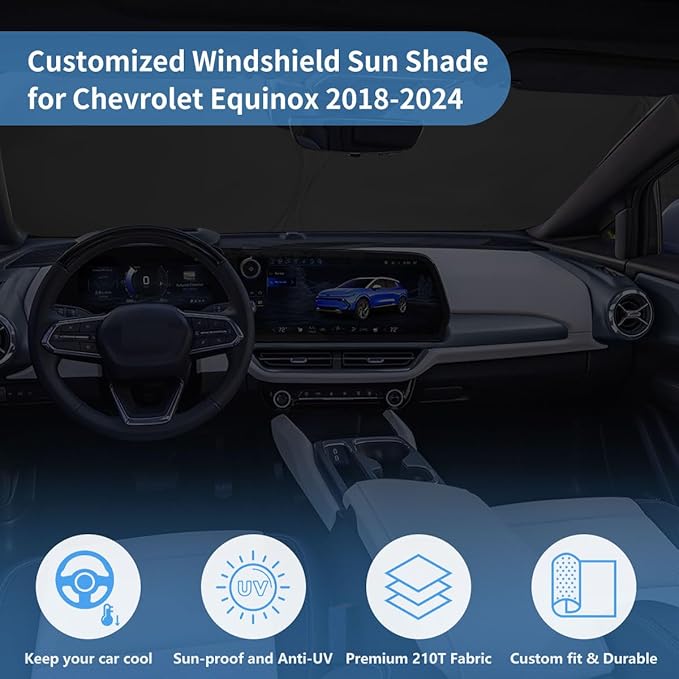 Windshield Sun Shade for Chevrolet Equinox 2018 2019 2020 2021 2022 2023 2024 Accessories Fit Chevy Window Sunshade Sun Visor Windshield Cover, 4 Layers UV Protector Car Accessories Shield Shade