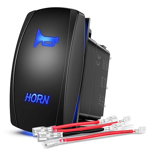 Nilight Horn Switch Momentary Laser Rocker Switch 5PIN On/Off LED Light 20A/12V 10A/24V Switch with Jumper Wires Set for Cars Jeeps Boats Trucks (90126B)