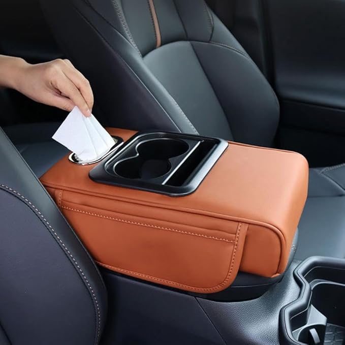 Car Armrest Cushion,5-in-1 Center Console Cover with 2 Storage Bags Cup Holder, Tissue Box Slot, Phone Slot for Car Sedans,Car Interior Accessories for Most Vehicle, SUV, Truck,Cars (Black)