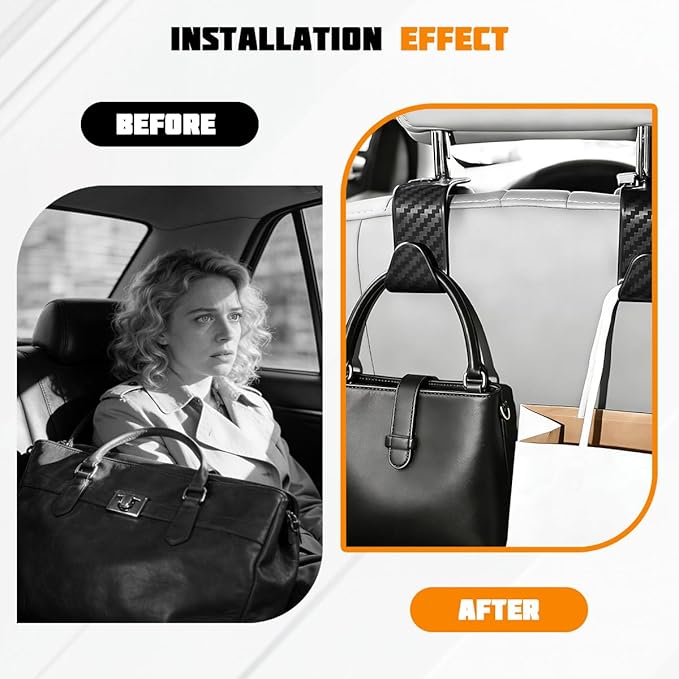 4PCS Car Seat Headrest Hook, Automotive Back Seat Storage Holder Hanger, Vehicle Interior Backseat Organizer Hanging Hook for Purse Handbag Grocery Bags, Universal Fit (Black)