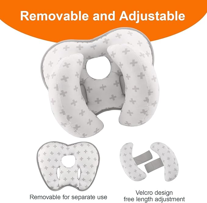 KAKIBLIN Baby Neck Pillow for Head, 2 in 1 Travel Pillow Baby Car Seat Head Support Banana Neck Pillows for Infants Small Boys and Girls,Support for Stroller, Grey Cross