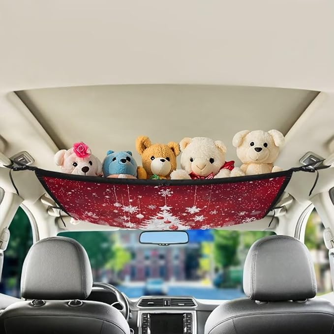 Car Roof Seat Organizer White Christmas Tree Hanging Car Storage Bag Inner Car Accessories Storage for Kids Pets' Items for Travel