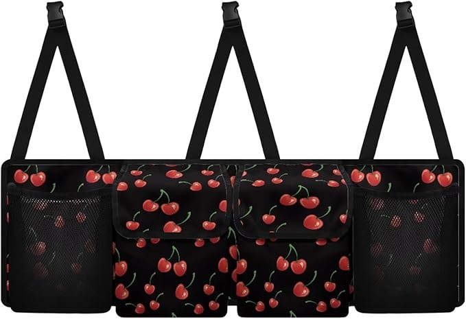 Cherry Trunk Organizer for Car Women Adjustable Back Seat Car Organizer Oxford Cloth Car Back Seat Organizer with 4 Pockets, Space-Saving Car Organizers Storage Bag for SUV/MPV/Truck