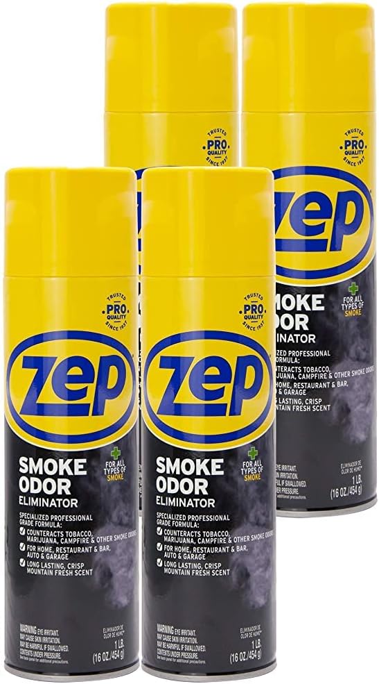 Zep Smoke Odor Eliminator Aerosol, Clear, 16 oz (Pack of 4) ZUSOE16 - Eliminate Cannabis (Marijuana) and Tobacco Odors