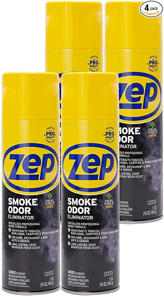 Zep Smoke Odor Eliminator Aerosol, Clear, 16 oz (Pack of 4) ZUSOE16 - Eliminate Cannabis (Marijuana) and Tobacco Odors